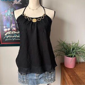 Vintage BCX Black Camisole with Gold Chain Accent